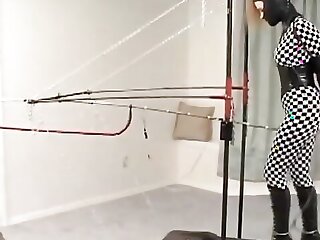 Experience the thrill of BDSM with a new bondage doll on a treadmill in full length
